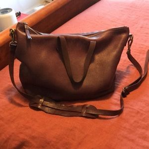 Madewell Leather Zip Top Transport Tote in Burgundy